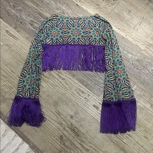 IHeart Raves Colorful Fringe Kimono with Purple Accents